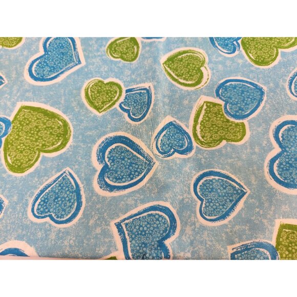 Vintage Blue & Green Heart Print Cotton Fabric 2.5 Yards Crafting Sewing Quiltin - Picture 2 of 7